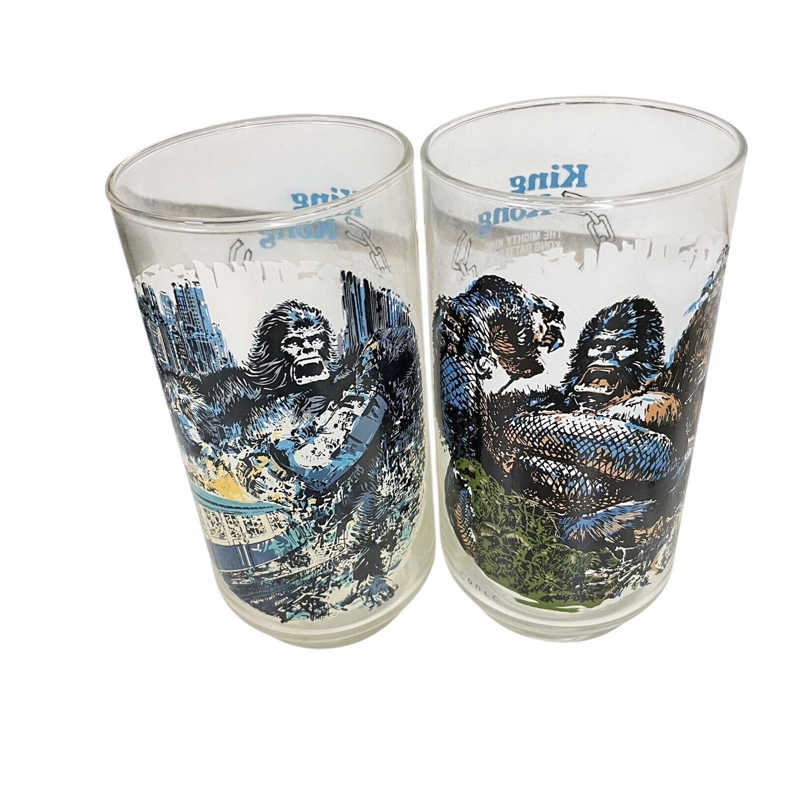2 VTG 1976 King Kong Drinking Cooler Glasses Cups Coca-Cola Coke Skull Island