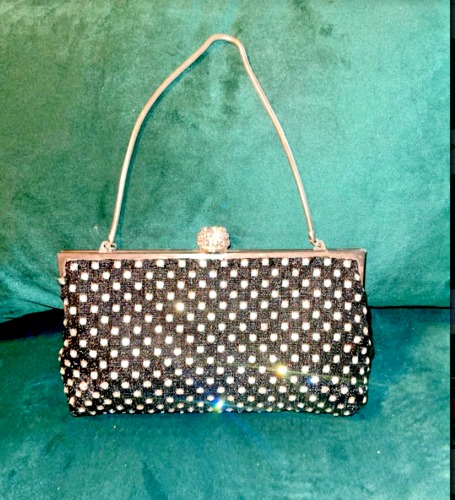 Dazzling Vintage 1960's Rhinestone Covered Black Evening Purse