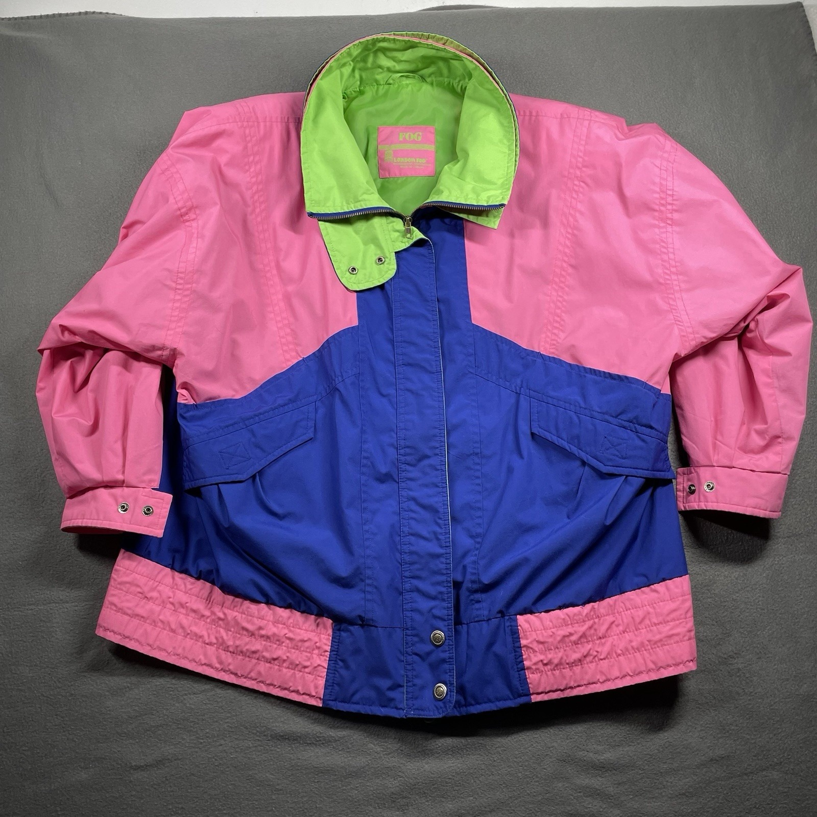Vintage London Fog Ski Jacket Lg Neon Color Block insulated liner 80s 90s Y2K