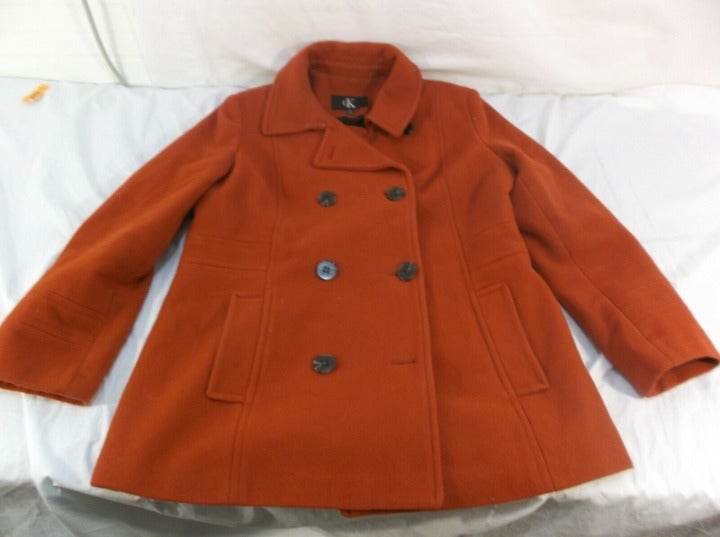 LG WOMEN'S CALVIN KLEIN RED WOOL POLYESTER BLEND LARGE PEACOAT JACKET IG 2110
