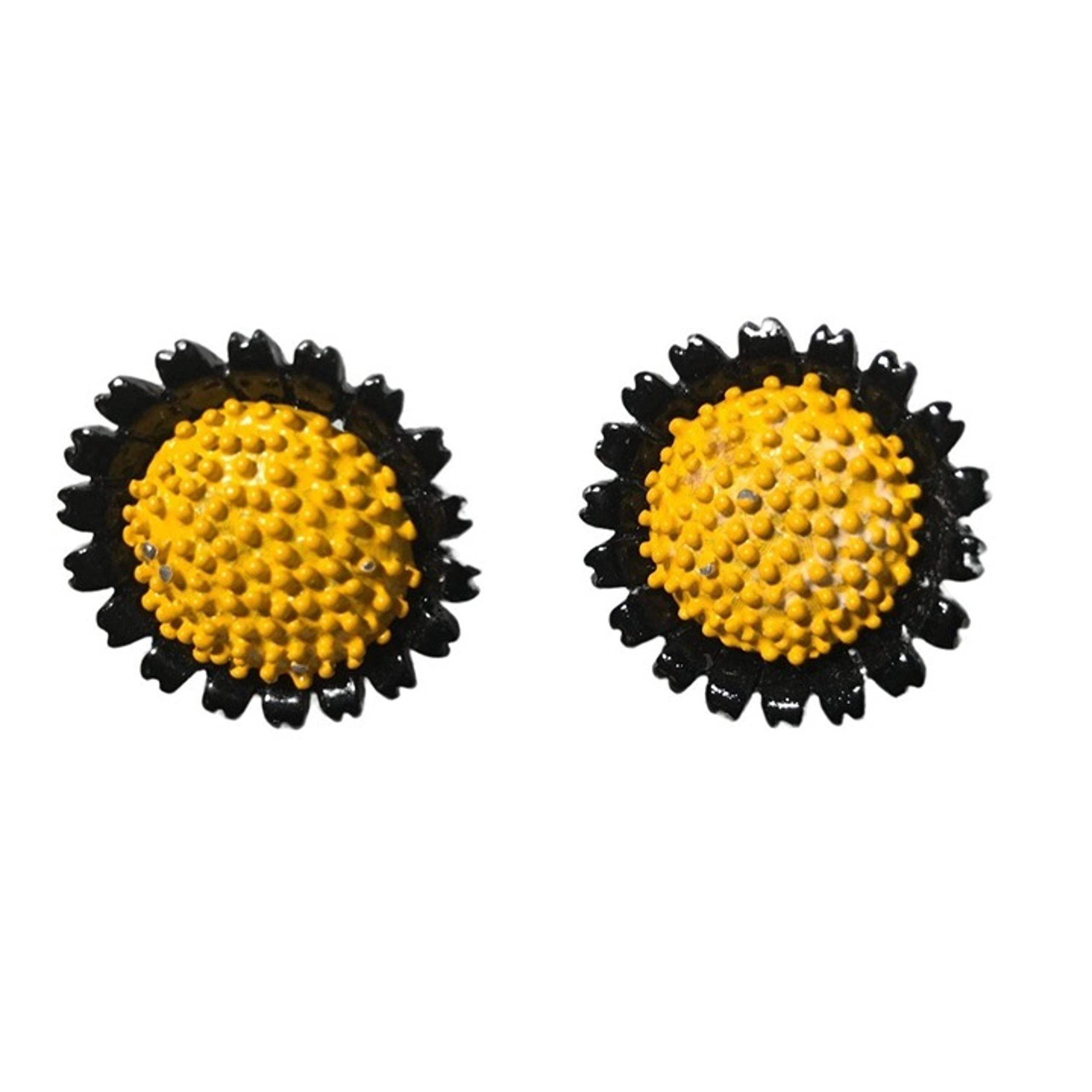 Sunflower VINTAGE Yellow Black Enamel Sunflower Clip On Earrings RETRO