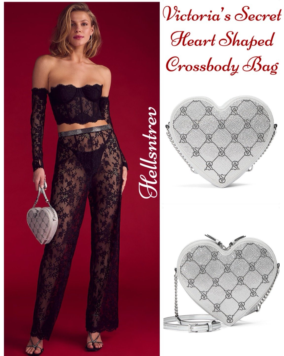 Victoria’s Secret BLING Rhinestones HEART SHAPE CROSSBODY BAG