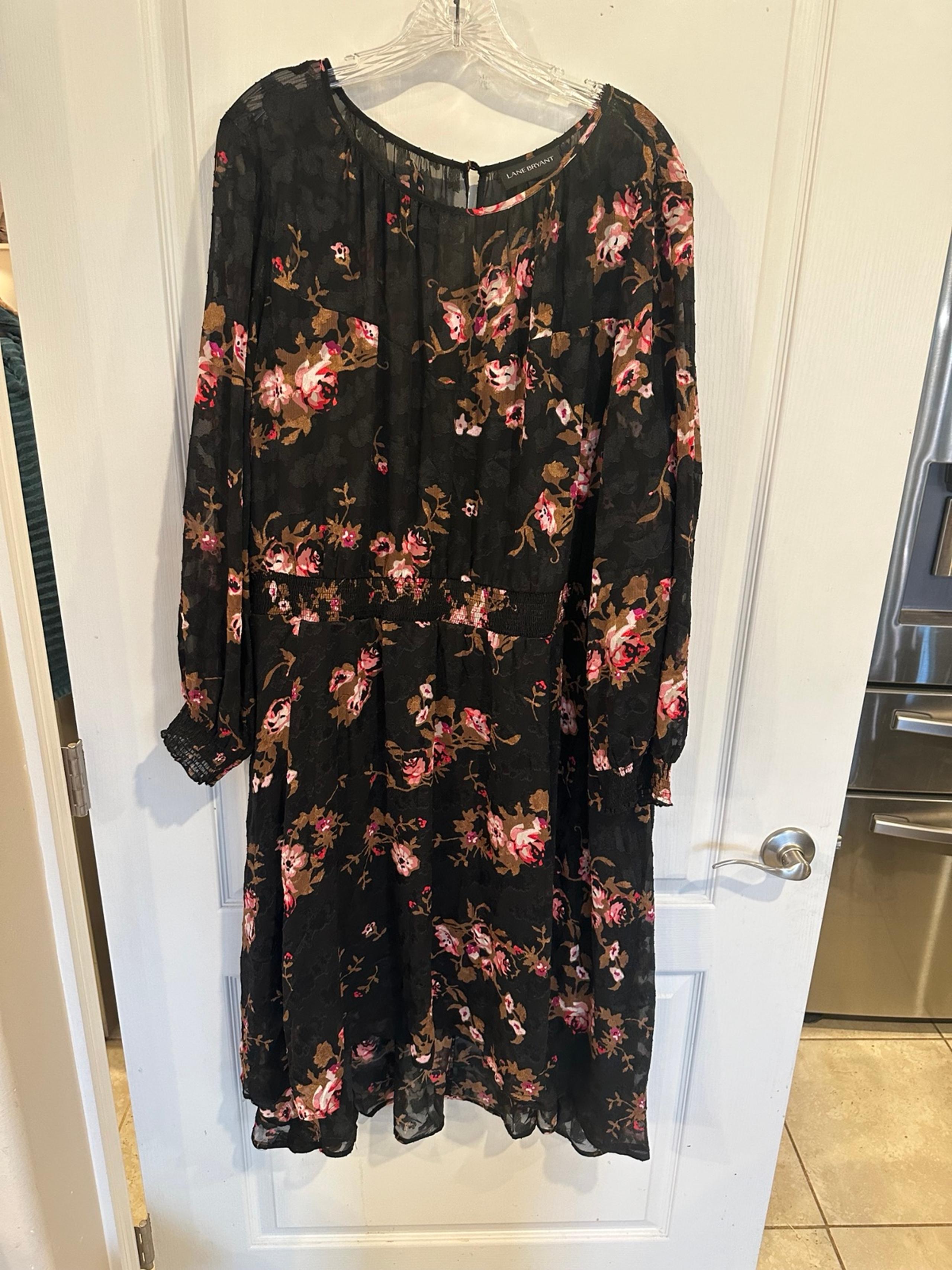 Lane Bryant women’s Black and pink floral long sleeve dress plus sz 28P new tags