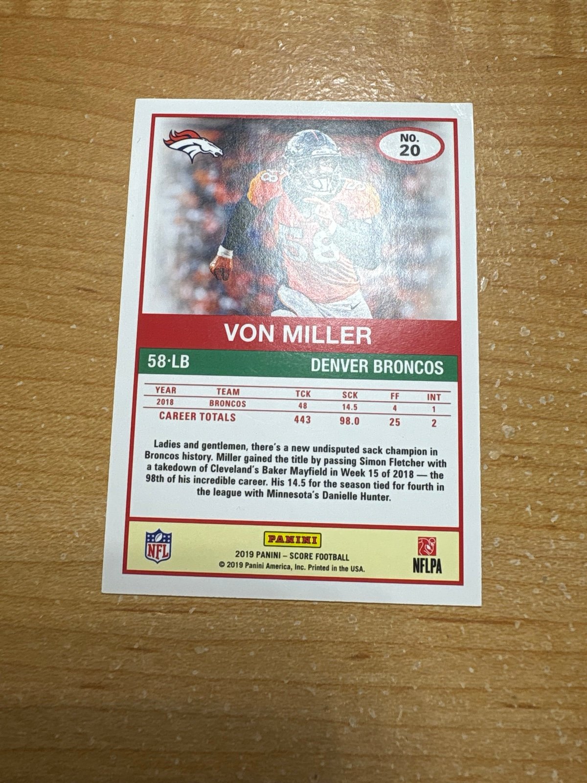 Football cards 1 of 1 and 0/20 von miller
