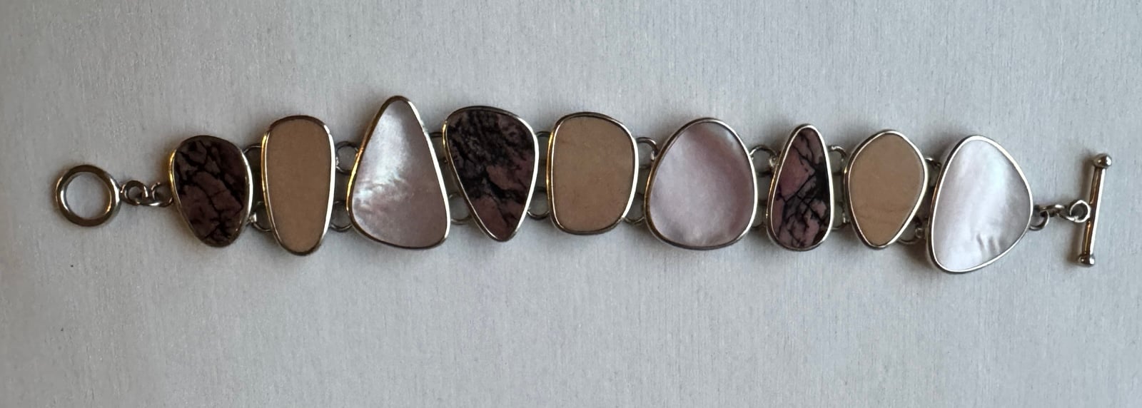 Sterling Silver Whitney Kelly MOP Mother Of Pearl Pink Panel Bracelet 45Grams
