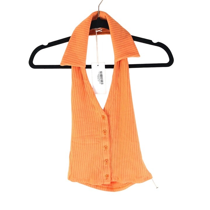 Reformation Womens Bryleigh Knit Top Halter Collar Ribbed Tangerine Orange XS