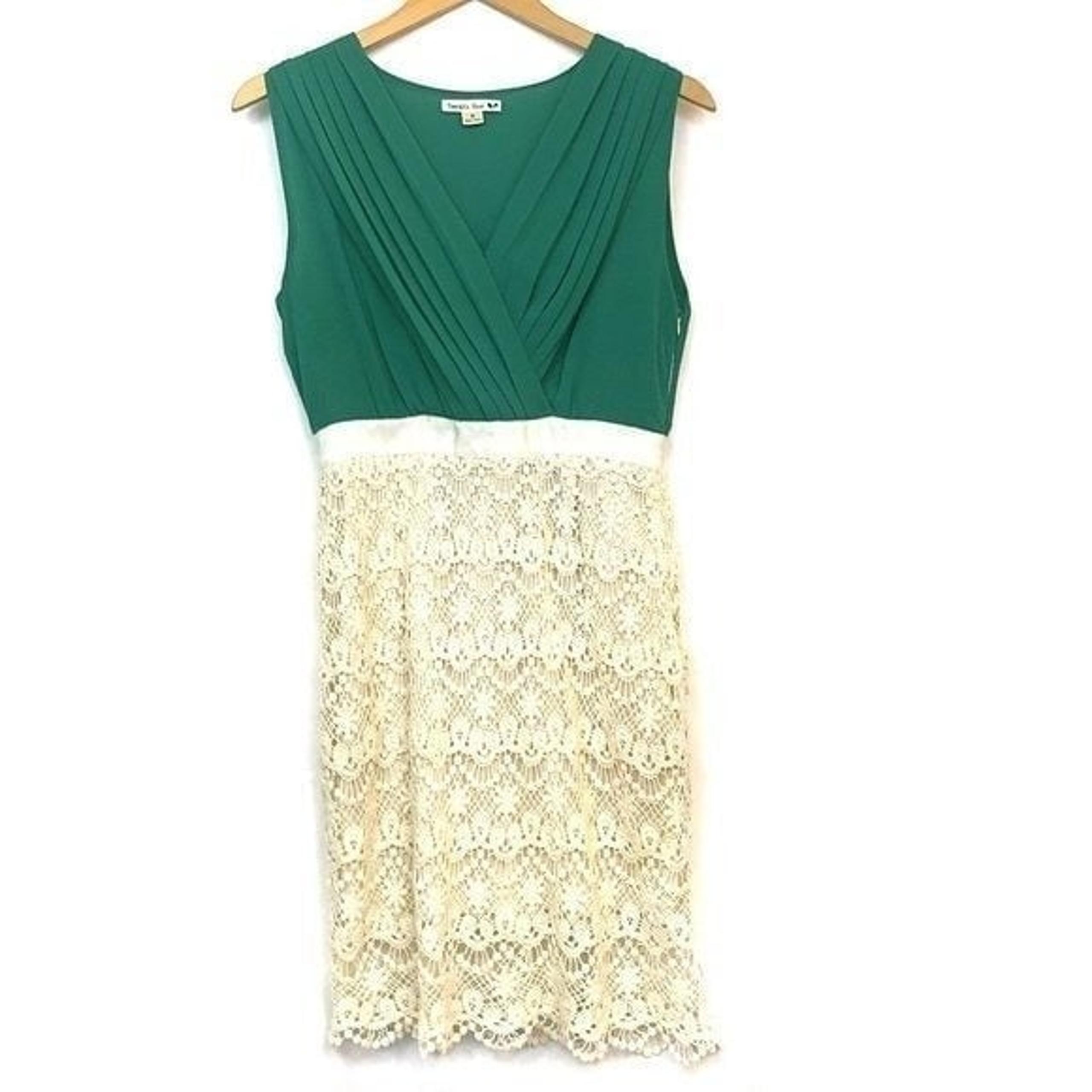 JUNIORS Green Cream Ivory Floral Lace Sleeveless Mini Shift Tank Dress Small S