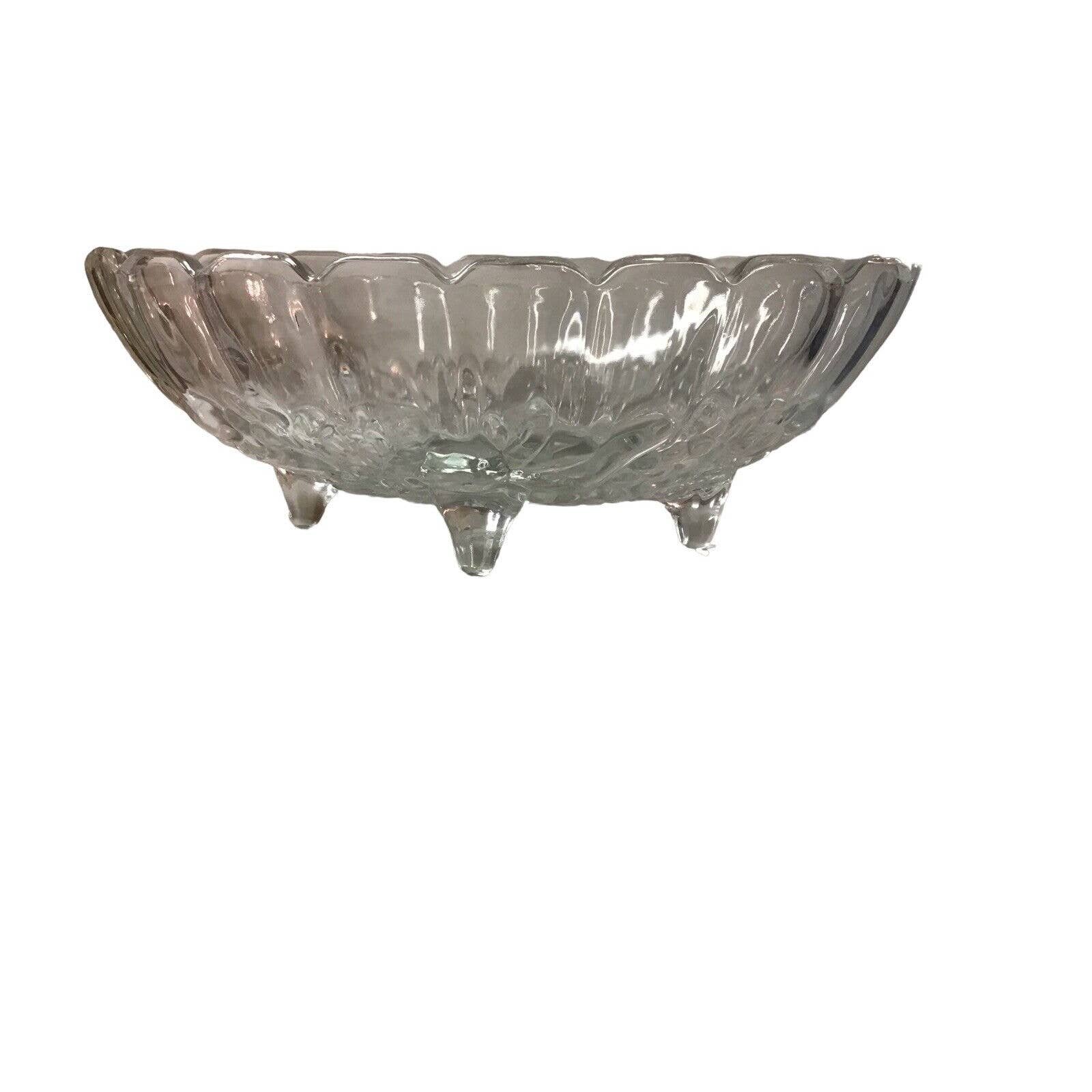 Vintage INDIANA GLASS Clear Oval Footed HARVEST GRAPE Fruit Bowl 12 L x 4.25 H