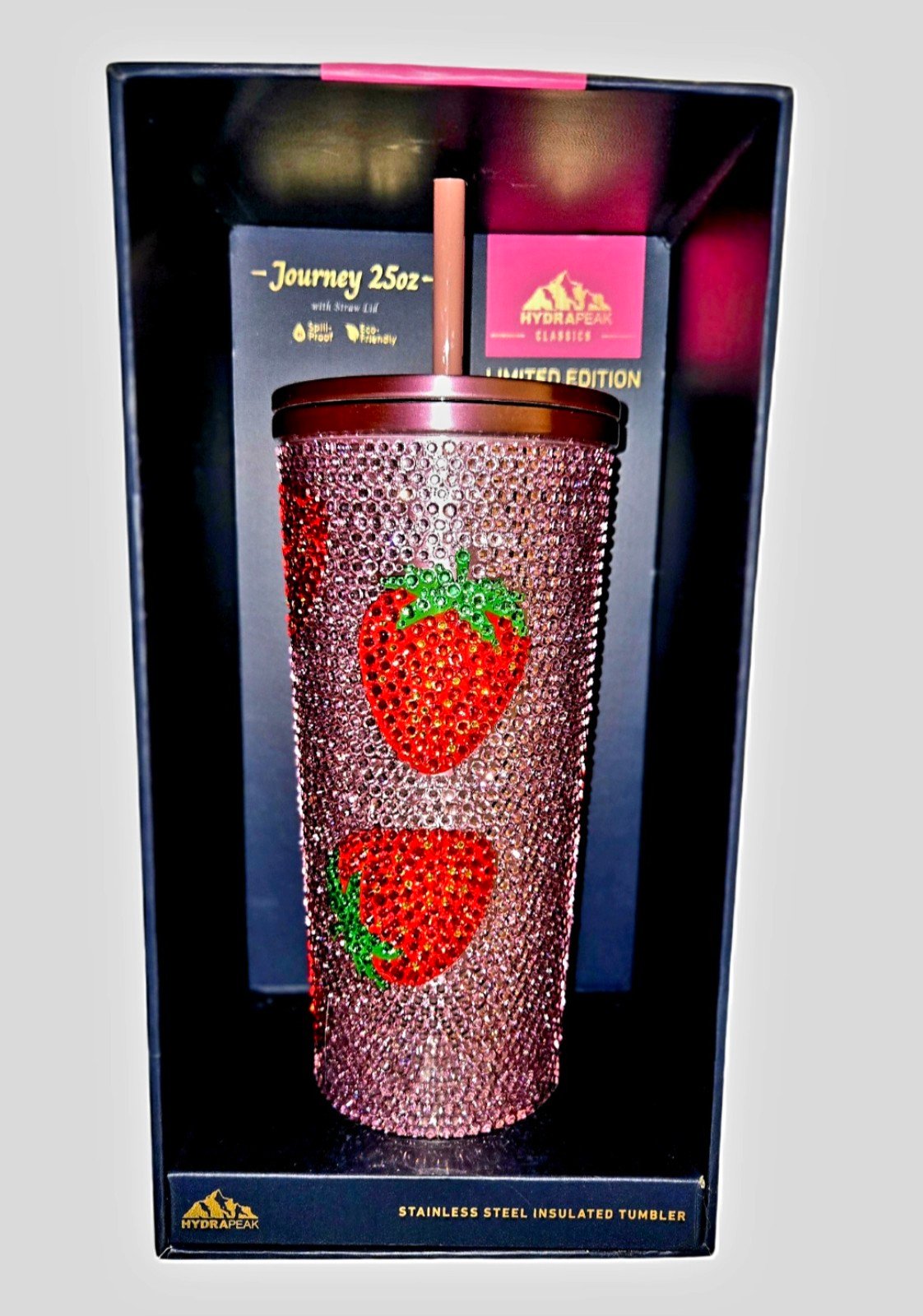 LIMITED EDITION Hydrapeak Rhinestone ROSE BLING STRAWBERRY 25oz Tumbler