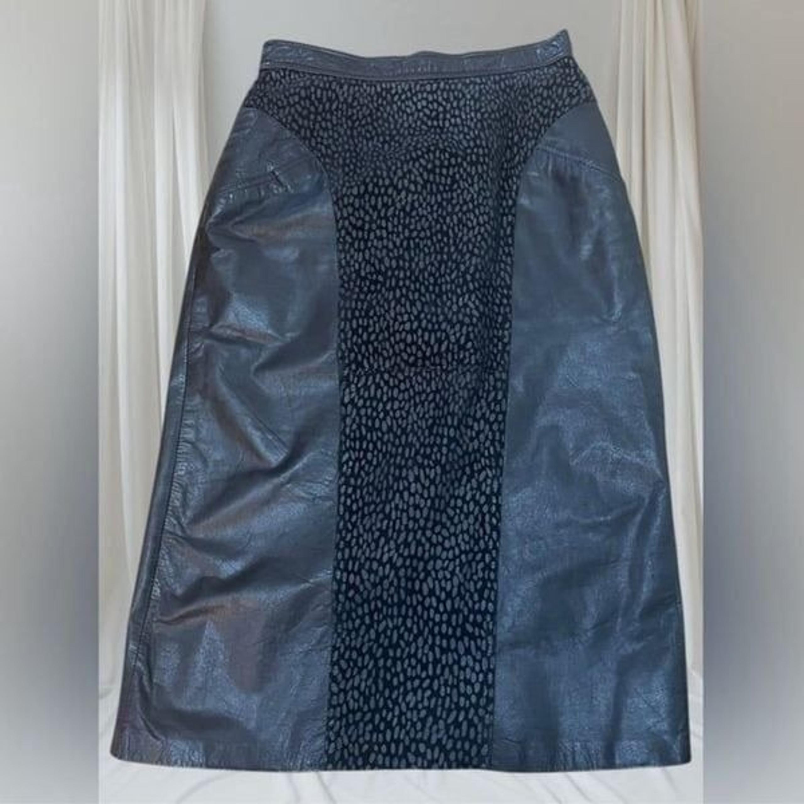 Vintage Winlit Black Leather Zipper Midi Pencil Wiggle 28” Fitted Skirt