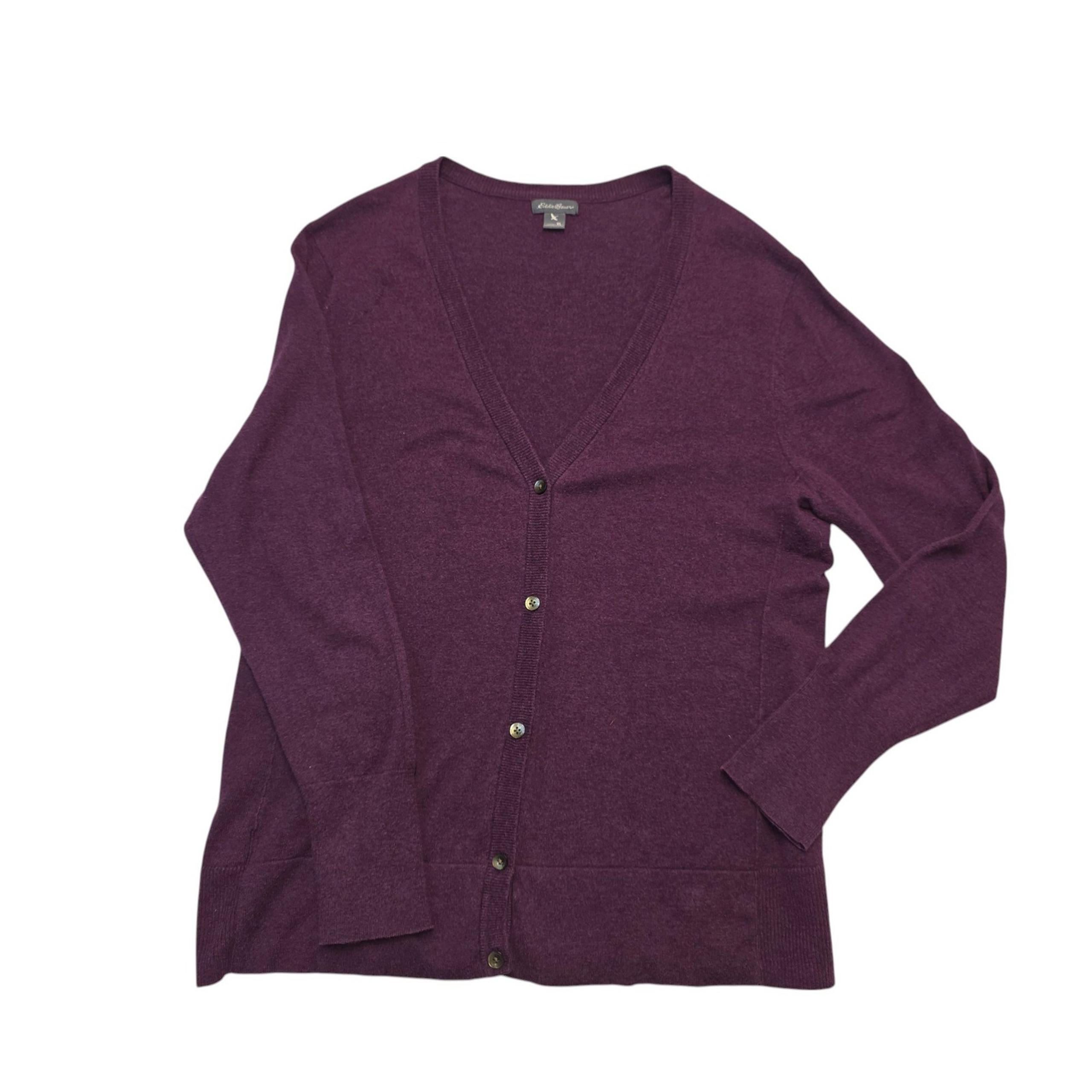 Eddie Bauer Cardigan Sweater Button Front V Neck Knit Top Purple XL