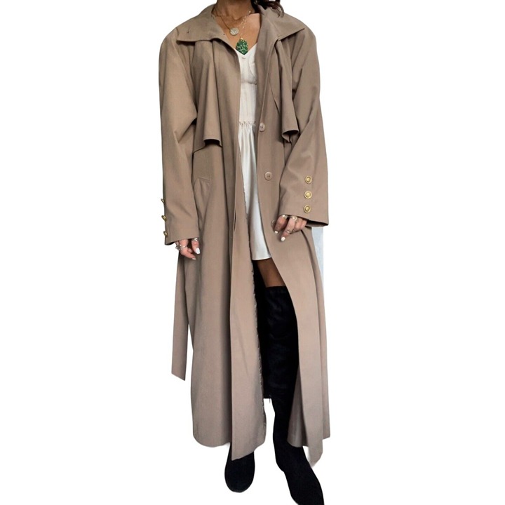 Vintage Jacqueline Ferrar tan button up tie trench coat size 16W