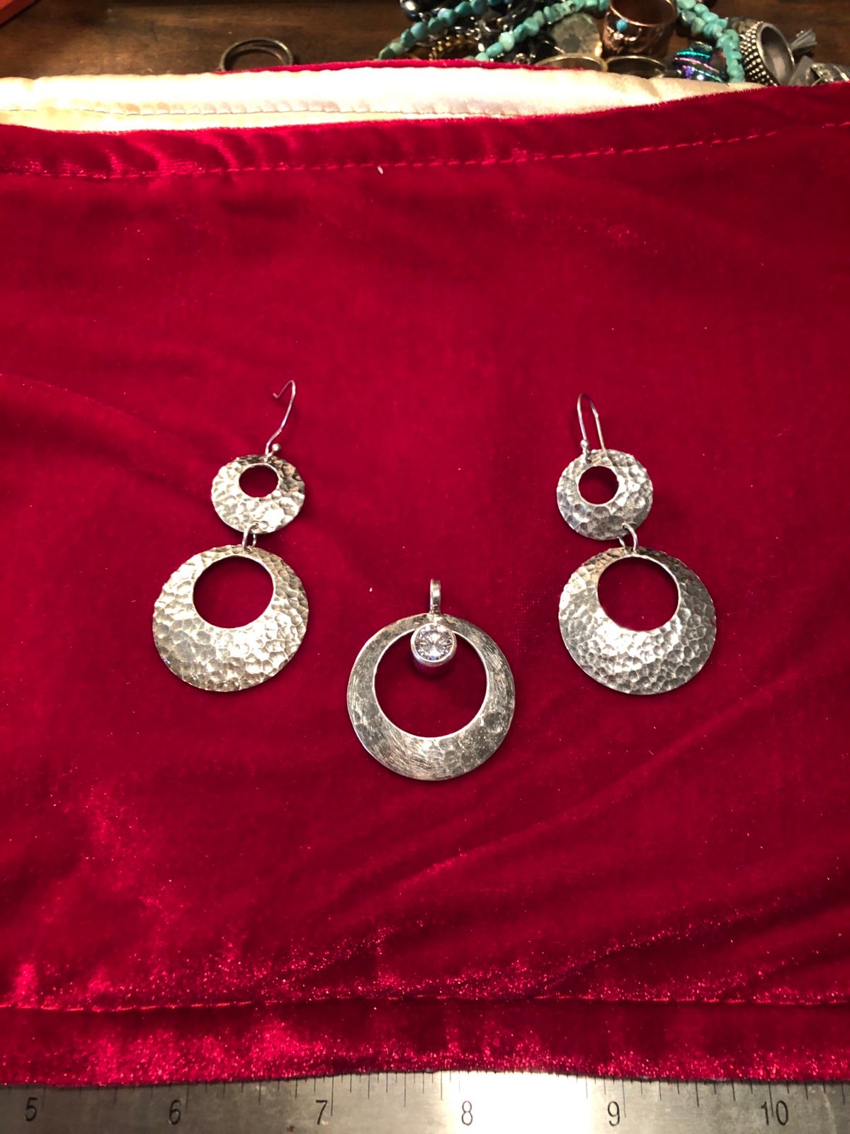 Vintage Earrings and Pendant Set Hammered Sterling Silver