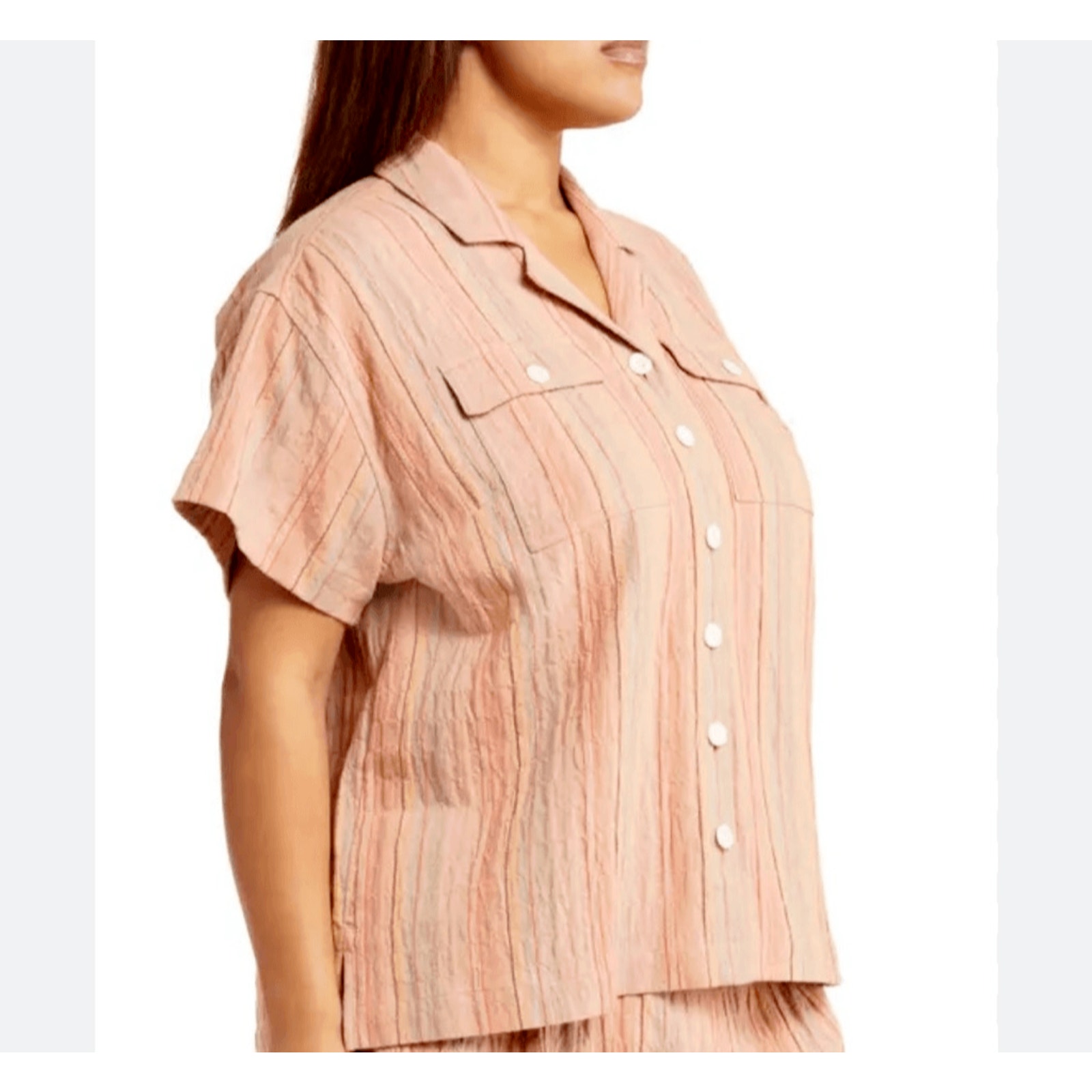 Madewell Top Womens Size Medium Stripe Linen Blend Button Front Pocket Shirt NEW