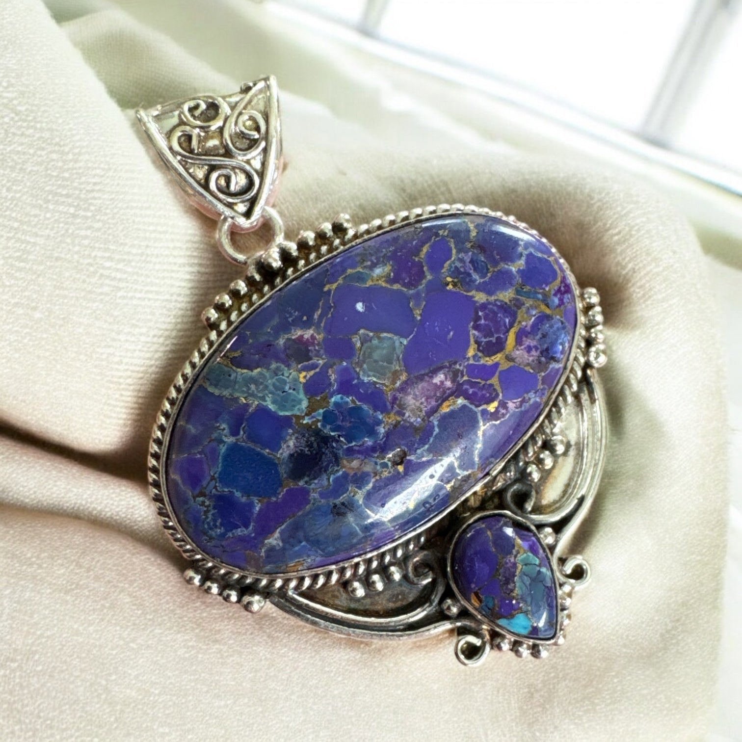 Purple Mojave Turquoise Solid 925 Sterling Silver Pendant