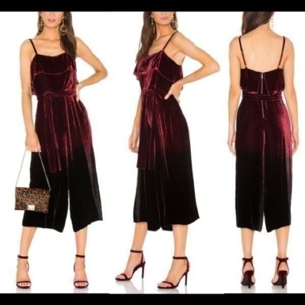 Alice + Olivia Ally Velvet Ombré Cropped Jumpsuit Size 6