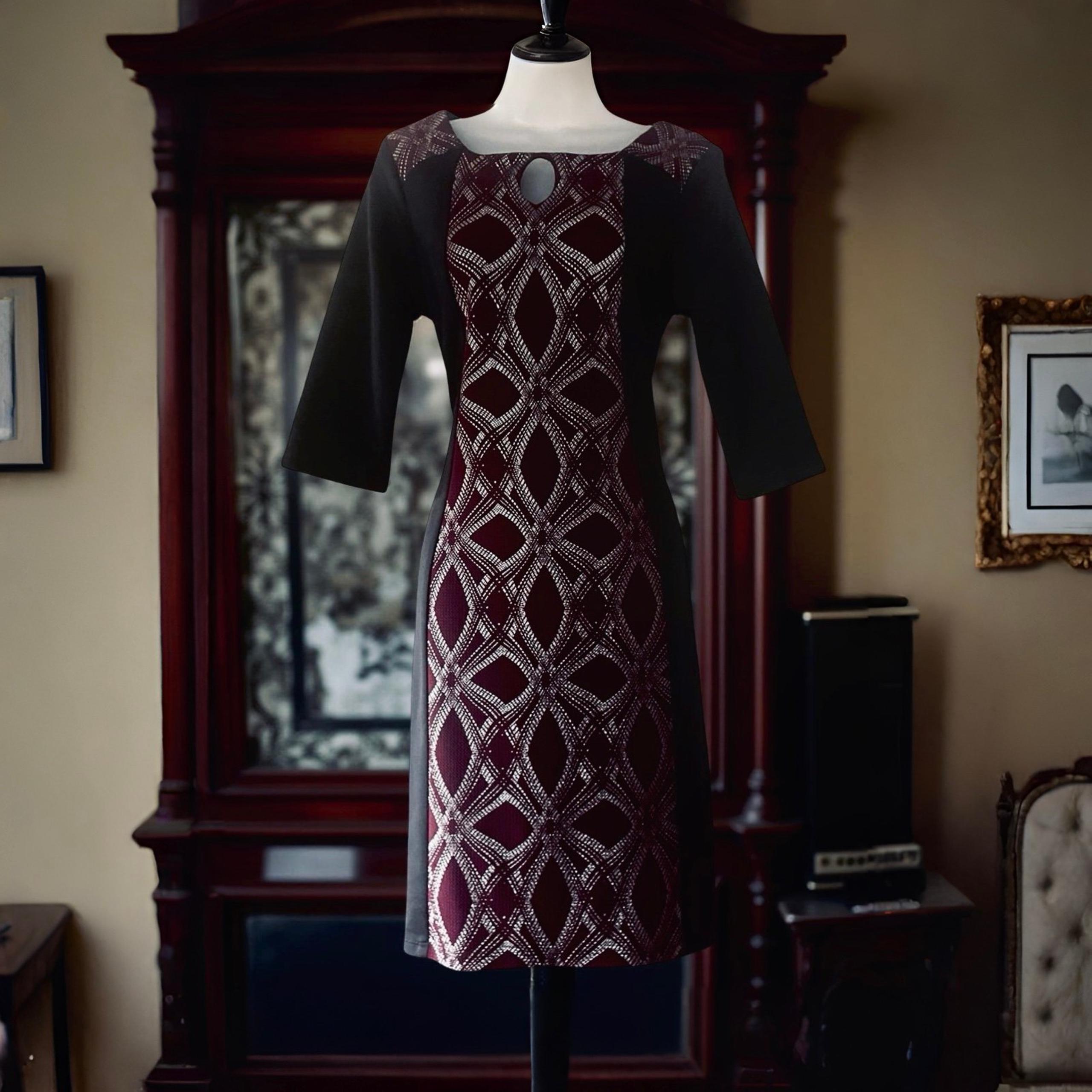 Black Burgundy Midi with Silver Geometric Patterned