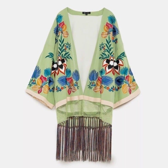 Zara Embroidered Fringe Kimono