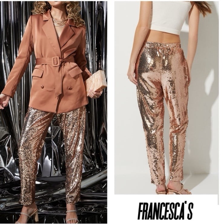 New Francescas Jennifer High Rise Gold Sequins Joggers