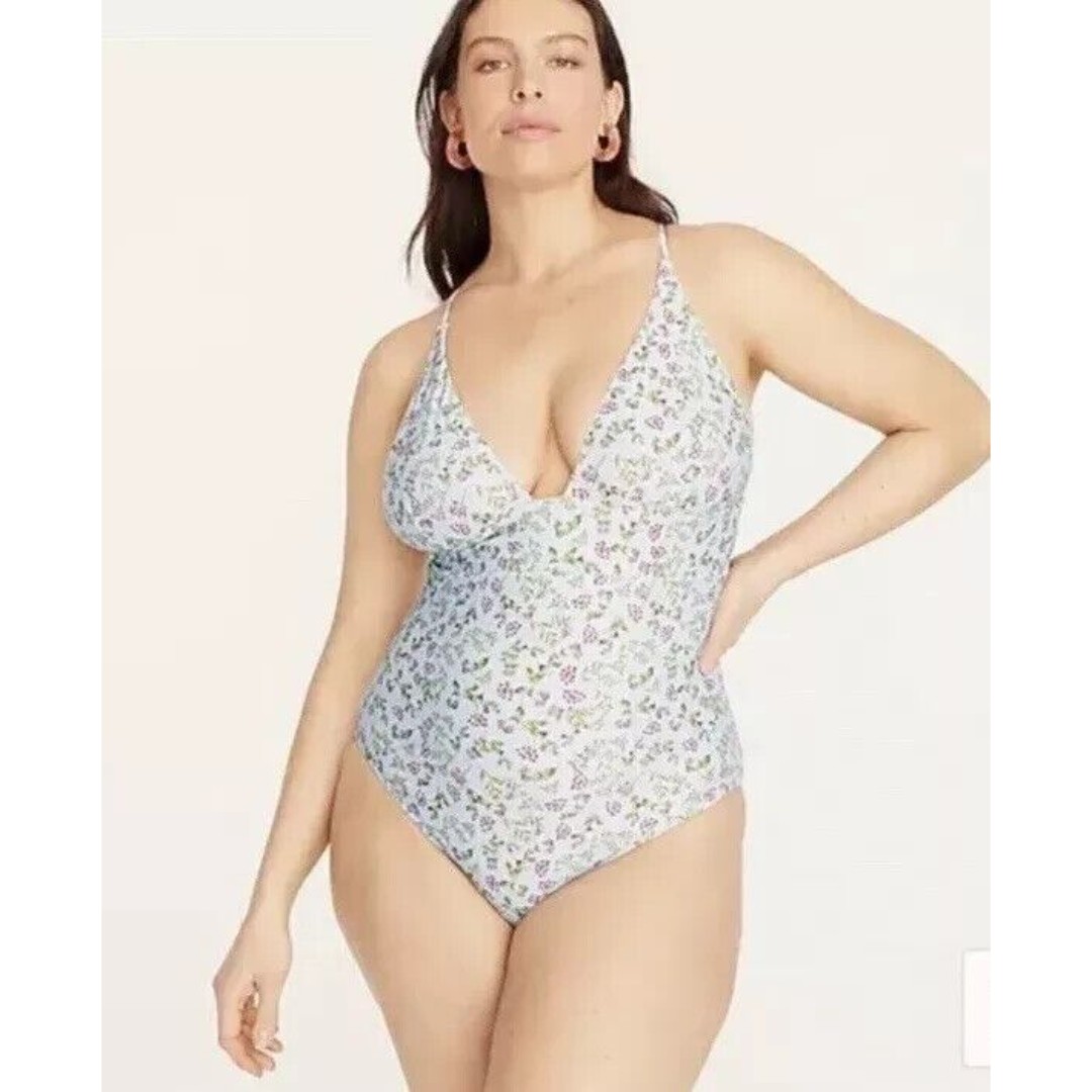 J. Crew Plunge V Neck Cloud Meadow Floral One Piece Swimsuit BF144 Size 22 2X