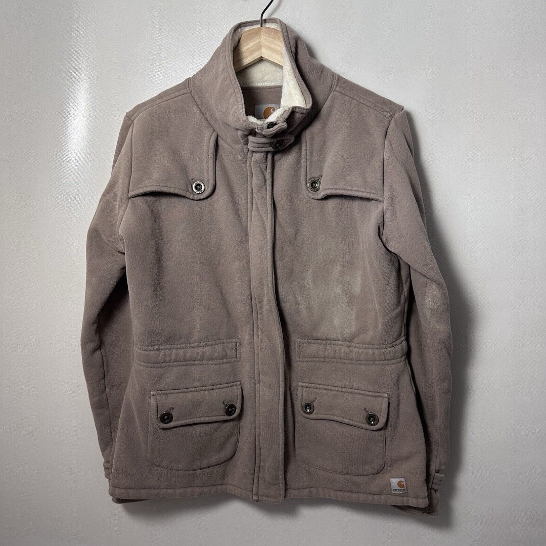 Carhartt Jacket Brown Sherpa Lined Collar Fleece Full Zip Gorpcore Work Medium