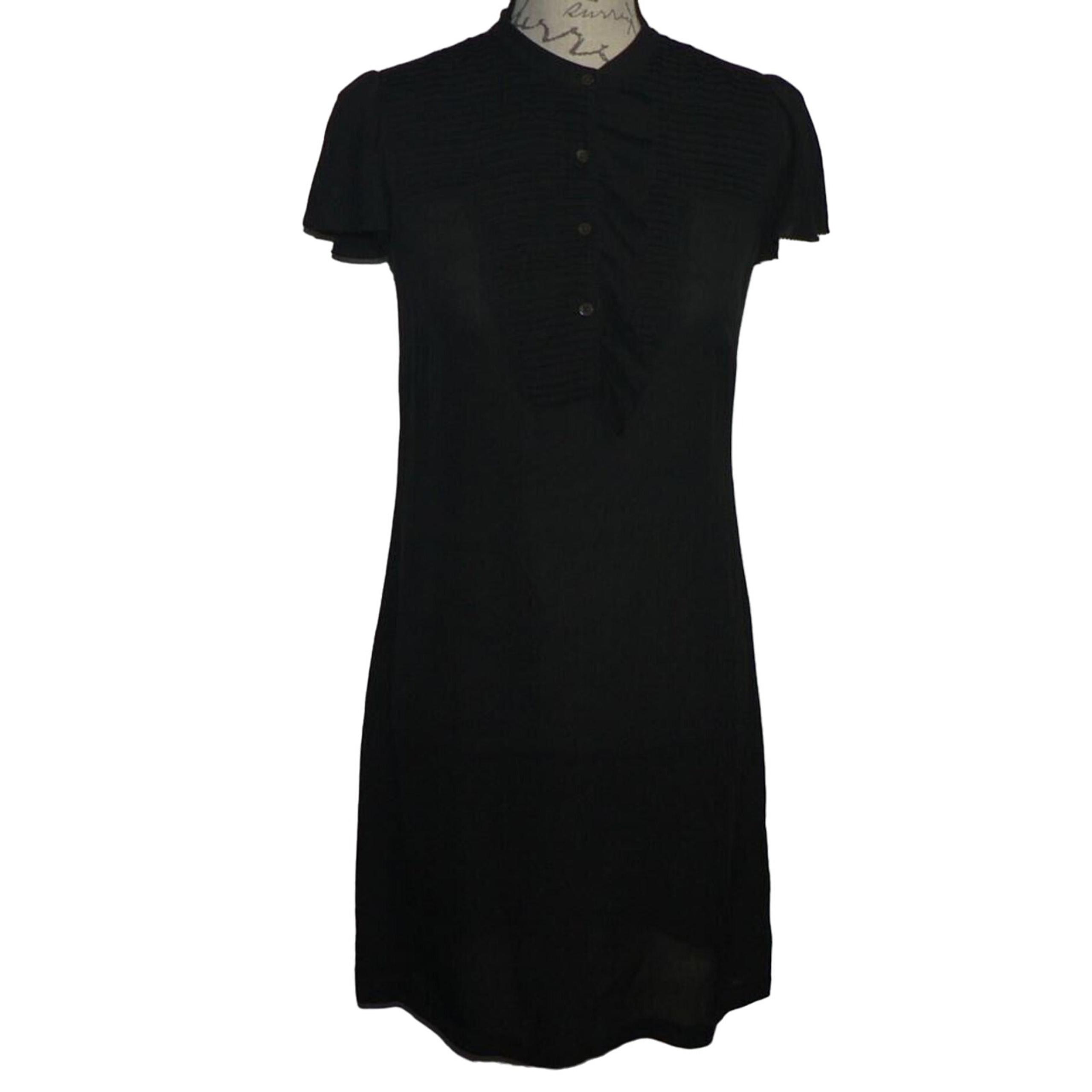 Black Halo Silk Women's Button Pleated Placket Short Sleeve Dress Black XSmall