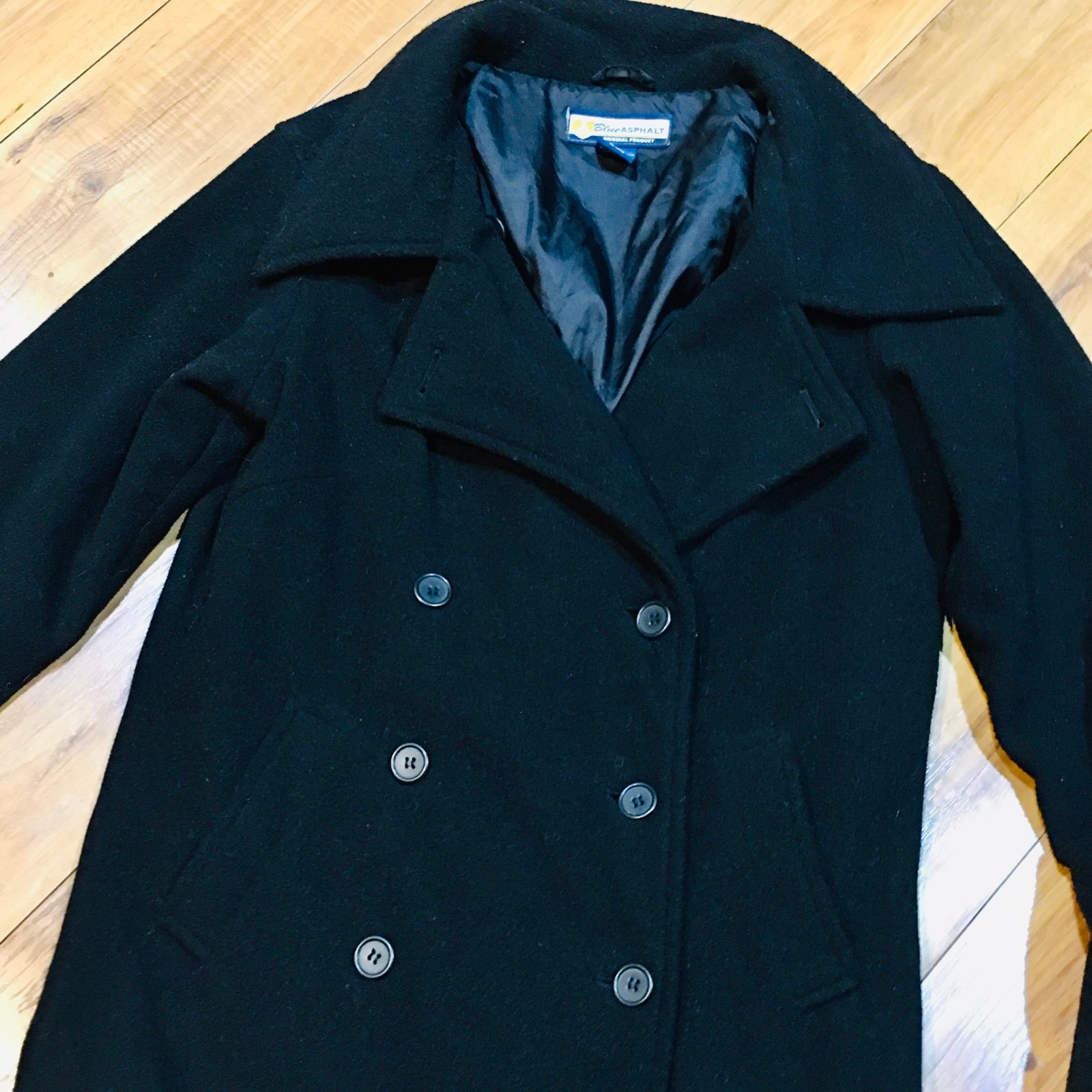 Blue Asphalt vintage pea coat jacket peacoat black preppy work winter small