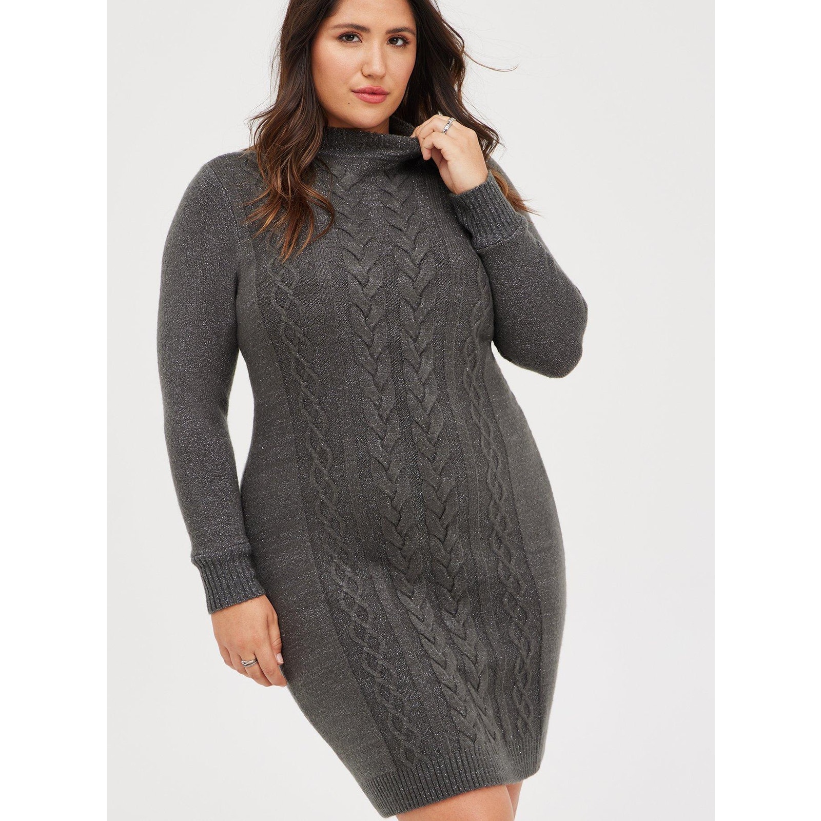 Torrid Mock Neck Mini Dress-Lurex Cable Knit Grey Sweater Dress Size 2X