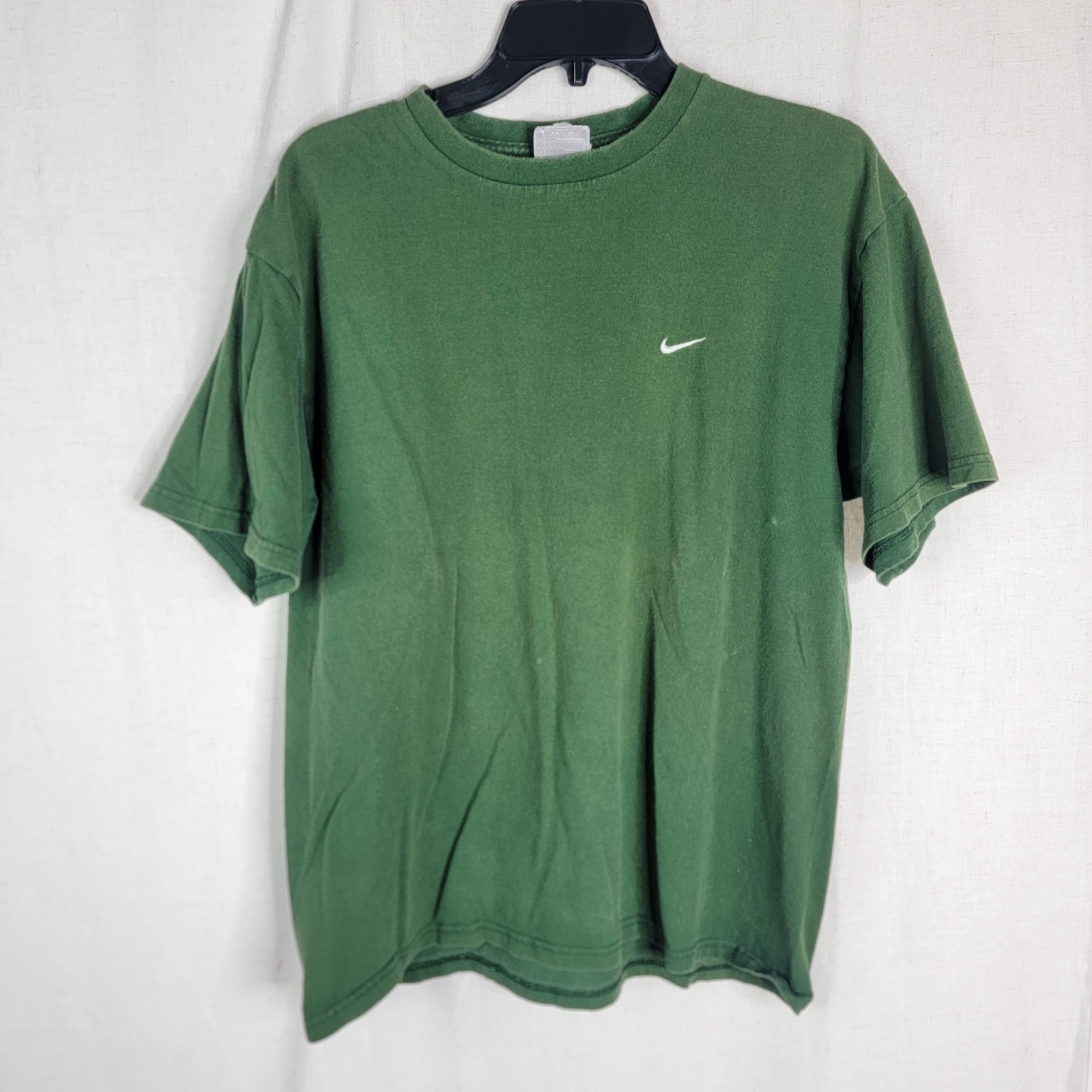Nike Gray Tag Mens Medium Mini White Swoosh Faded Green Vintage Tshirt Y2k