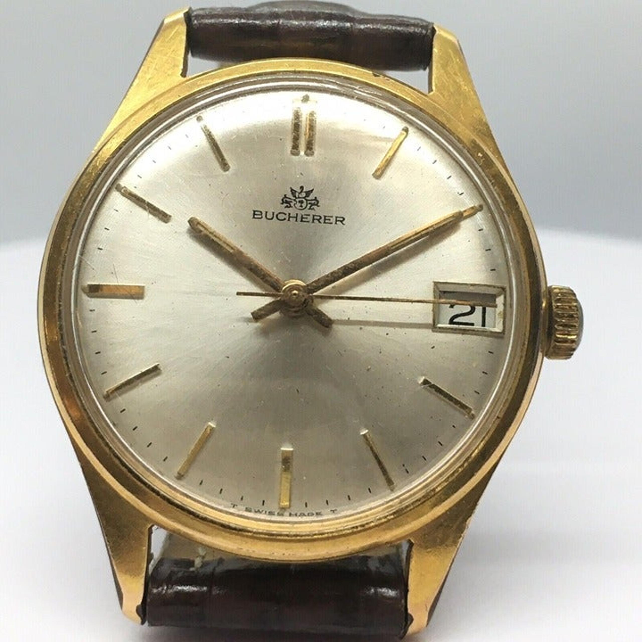 Mens Manual Wind Wrist Watch Date working Gold Plated Stainless - Bucherer