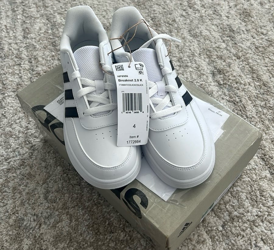 adidas Kids' Size 4 Breaknet Tennis Shoe Sneaker, White