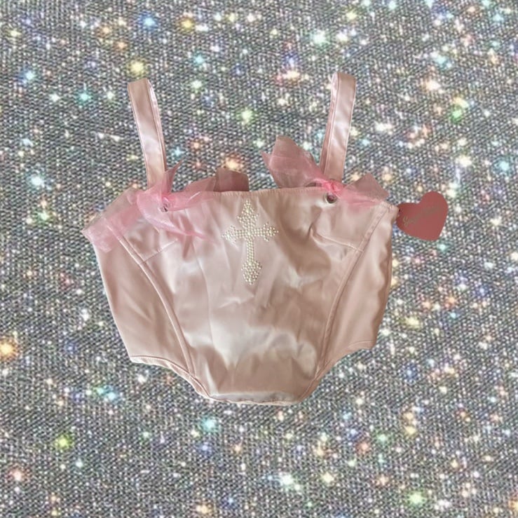 DollsKill Sugar Thrillz Pink Satin Ribbon Corset
