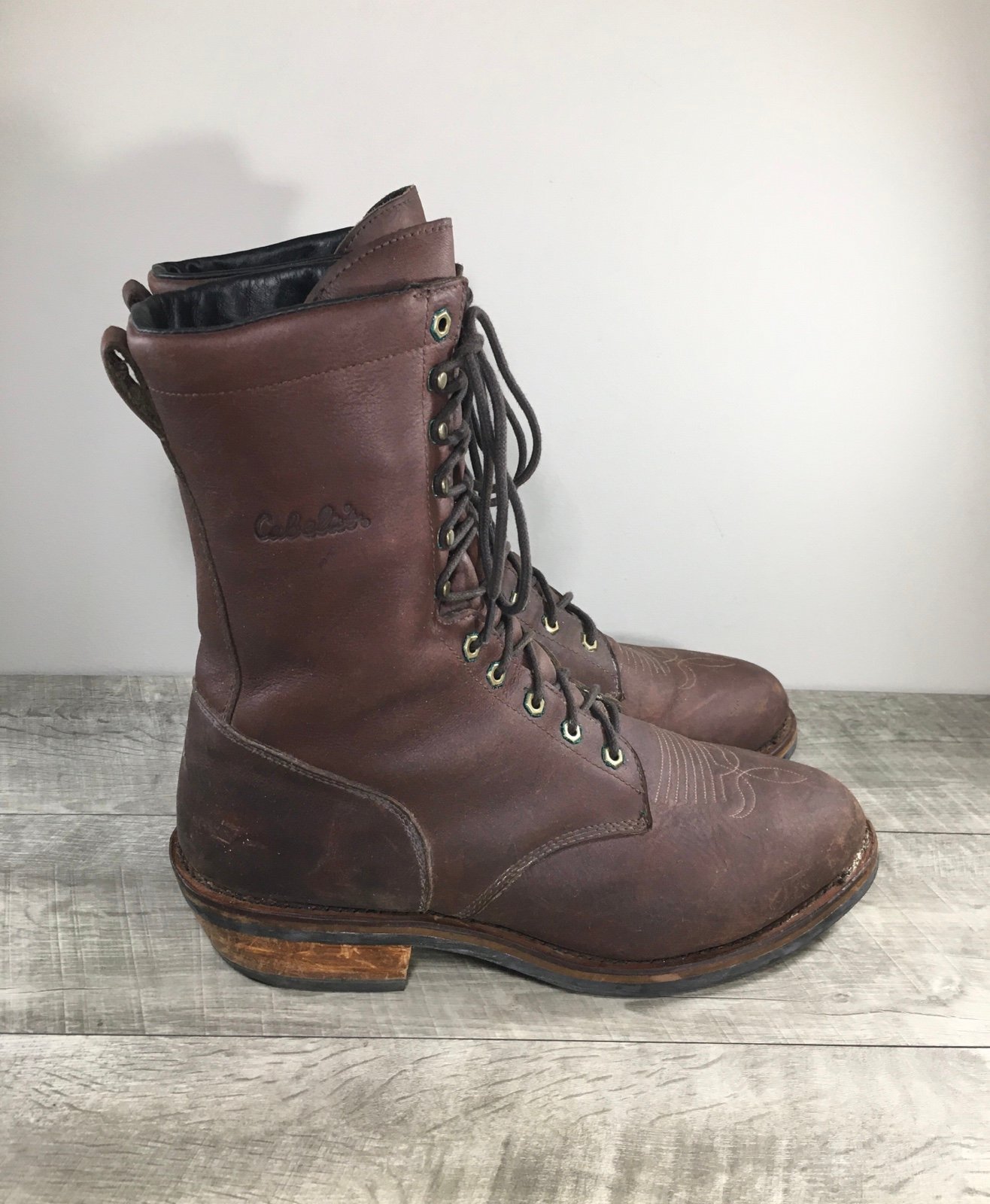 Cabela’s 82-3968 Soft Toe Brown Leather Work Logger Waterproof Boots Size 13 EE