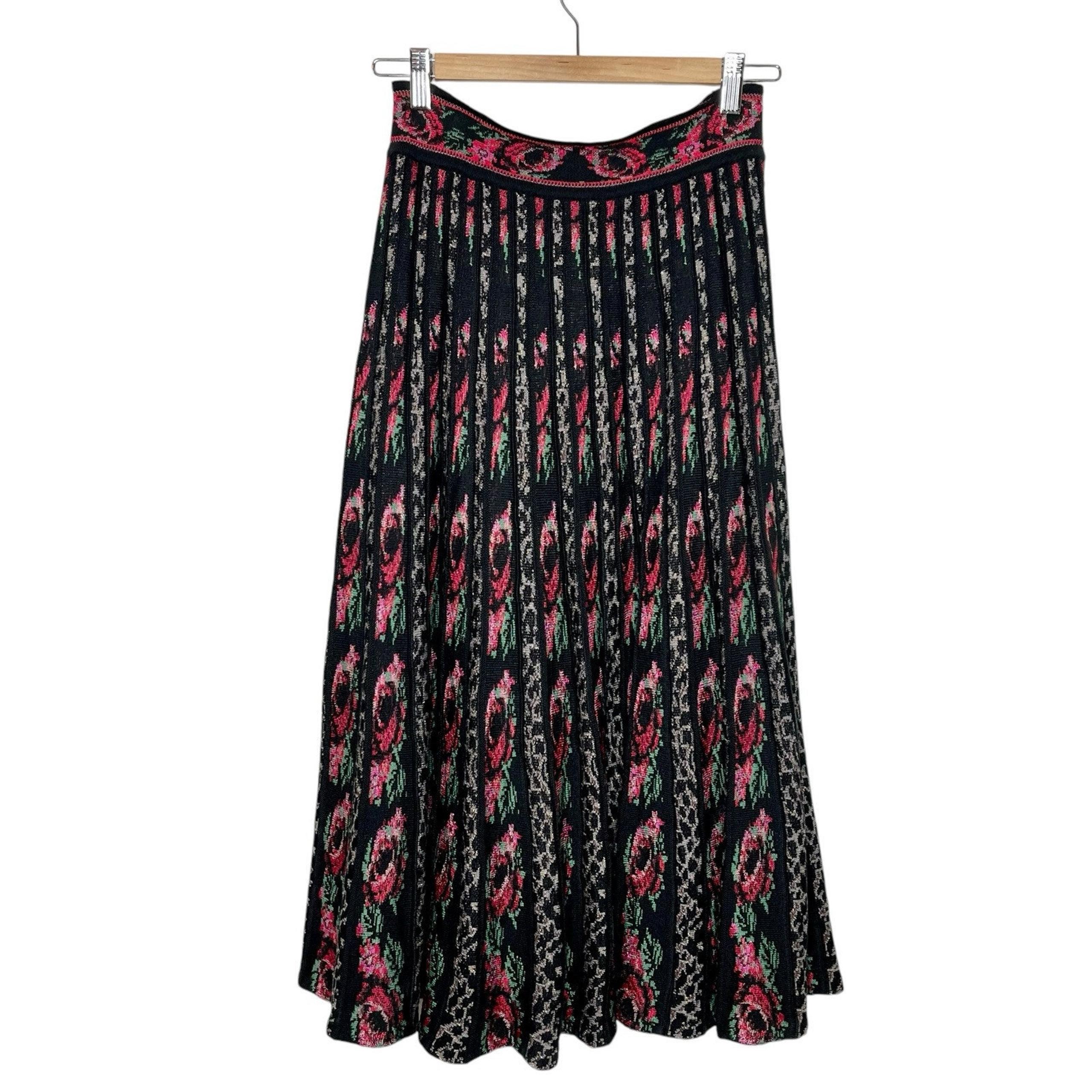 Cecilia Prado Floral Intarsia Knit Midi Skirt Womens Size M Roses Colorful Artsy