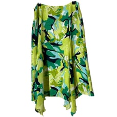 Nygard Collection Green Black Silk Asymmetrical Midi Skirt Womens Sz 12 Fairy