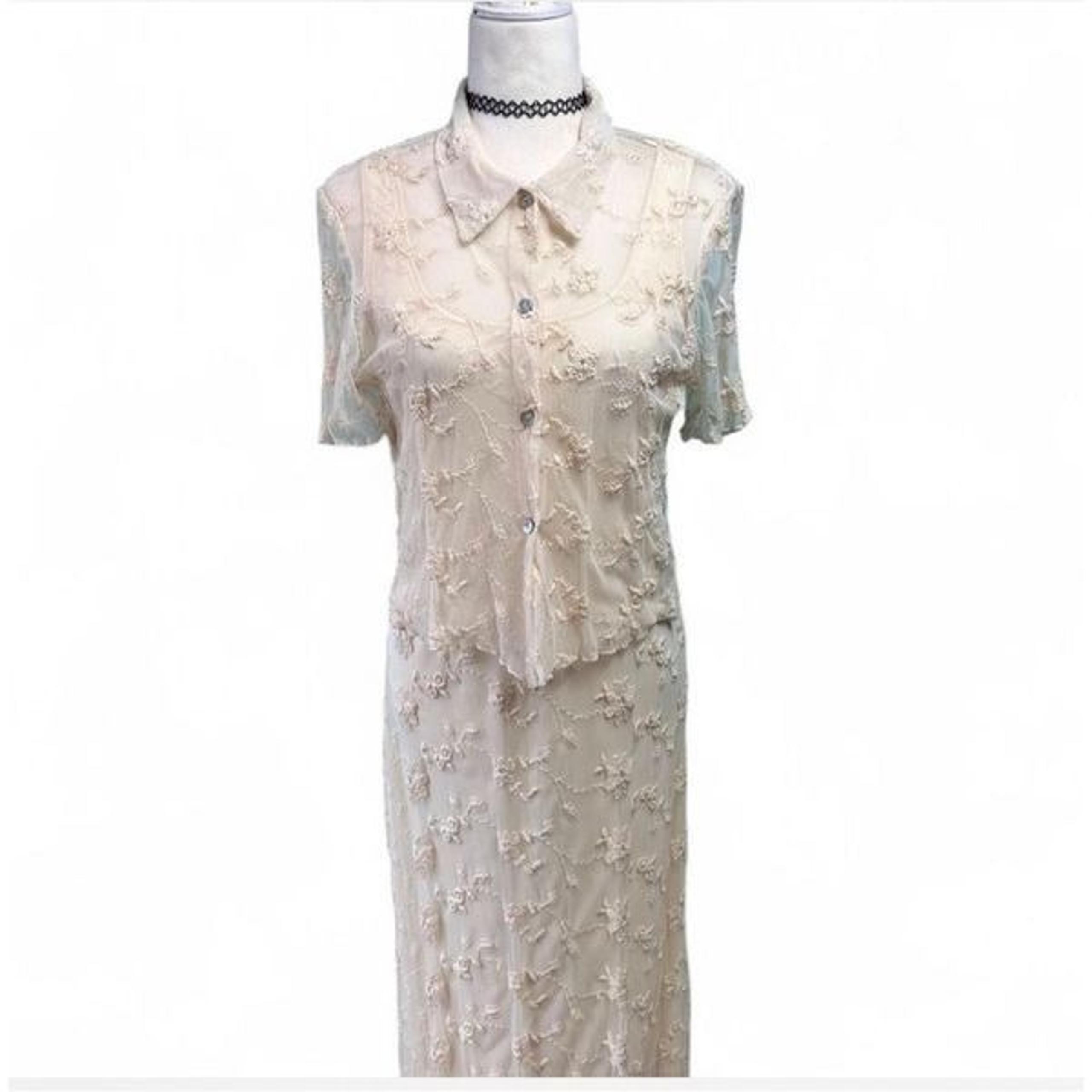 Vintage Rabbit Rabbit Rabbit Lace Dress 2 Piece Set Size 12 Cream Made in USA