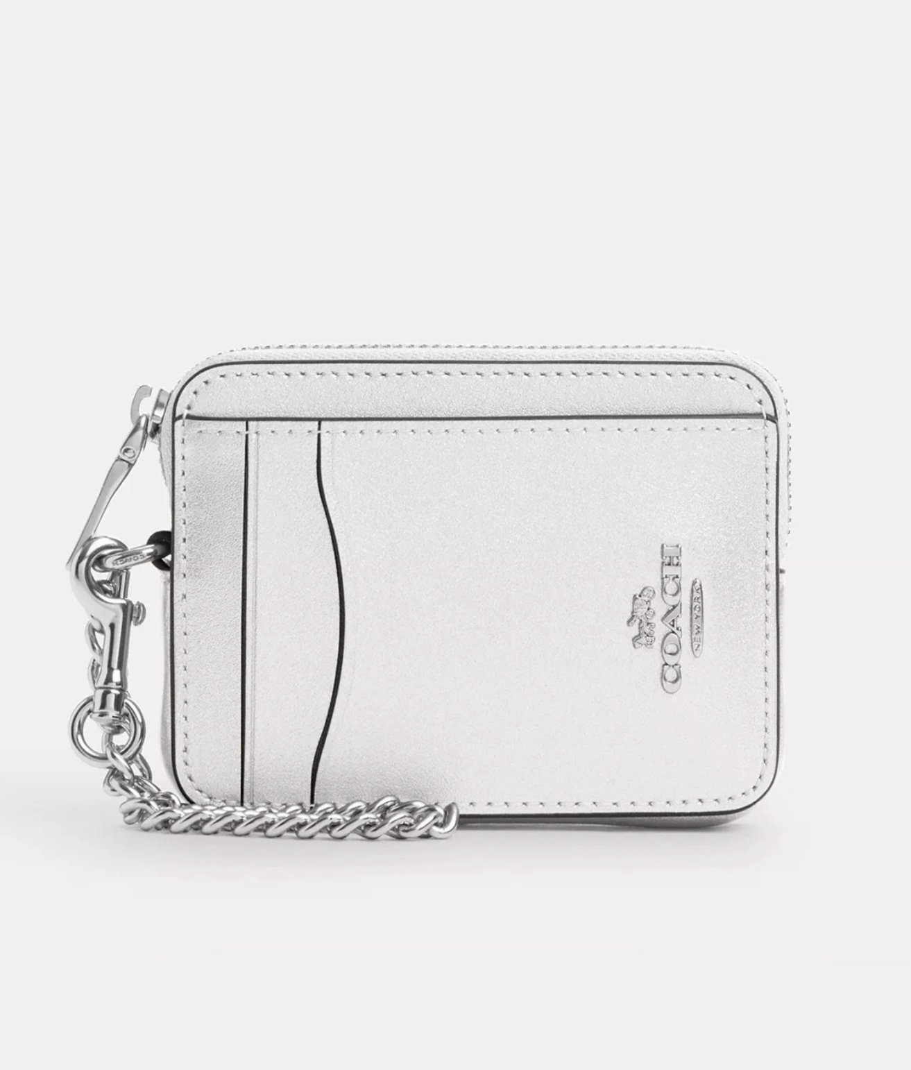 Coach Zip Card Case Chain Wallet in Metallic Silver