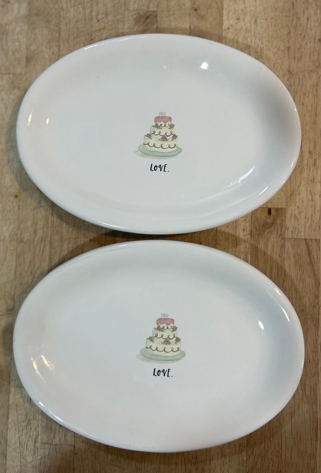 RAE DUNN Artisan Collection By Magenta, OVAL “LOVE” CAKE PLATES. Set of 2