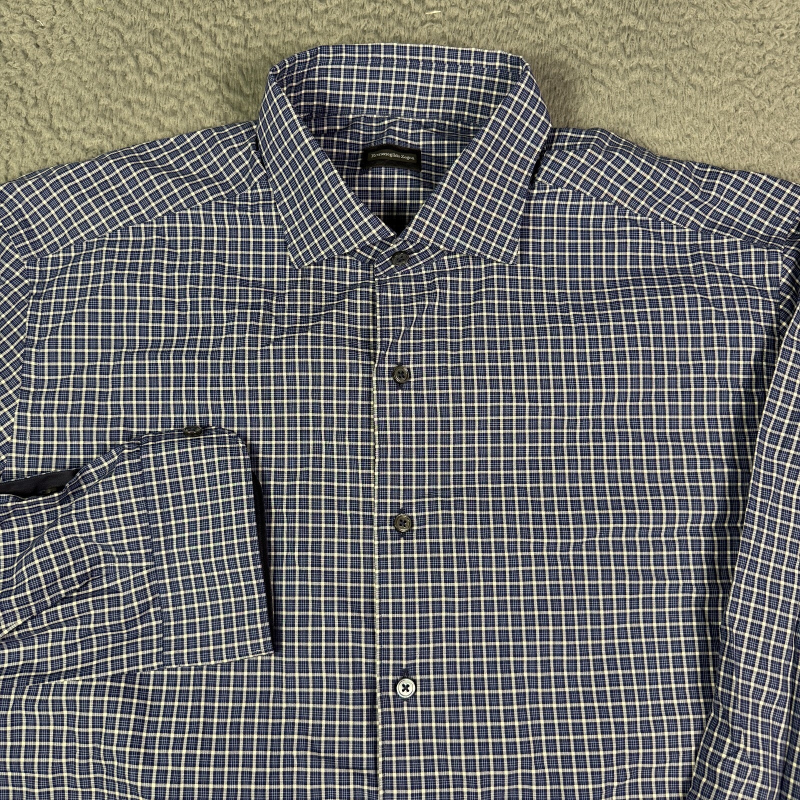 Ermenegildo Zegna Button Shirt Mens 3XL Blue Black Plaid Long Sleeve Dress NEW