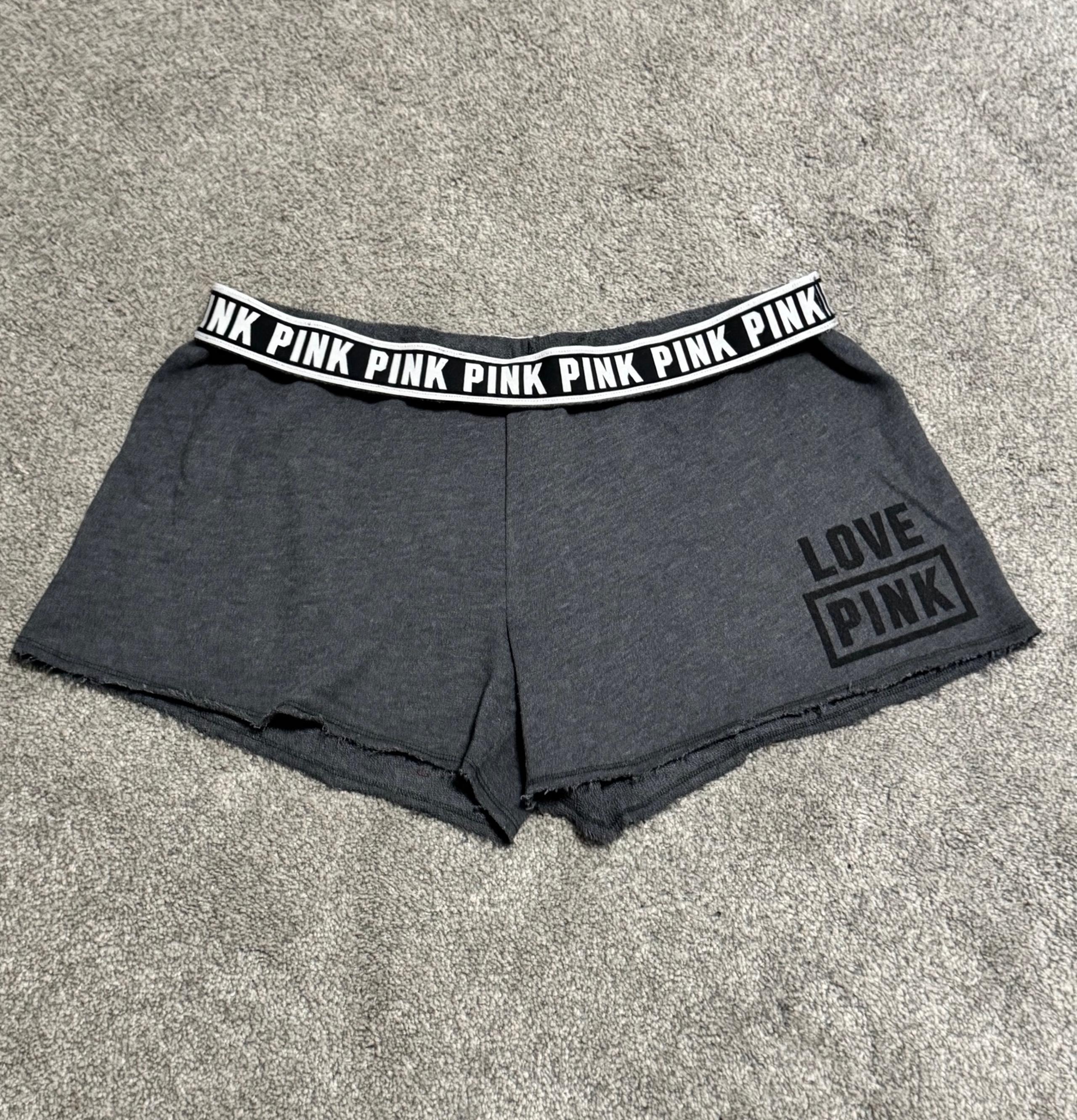PINK Victoria's Secret Size Large Black / Gray Cut Off Pull On  Shorts