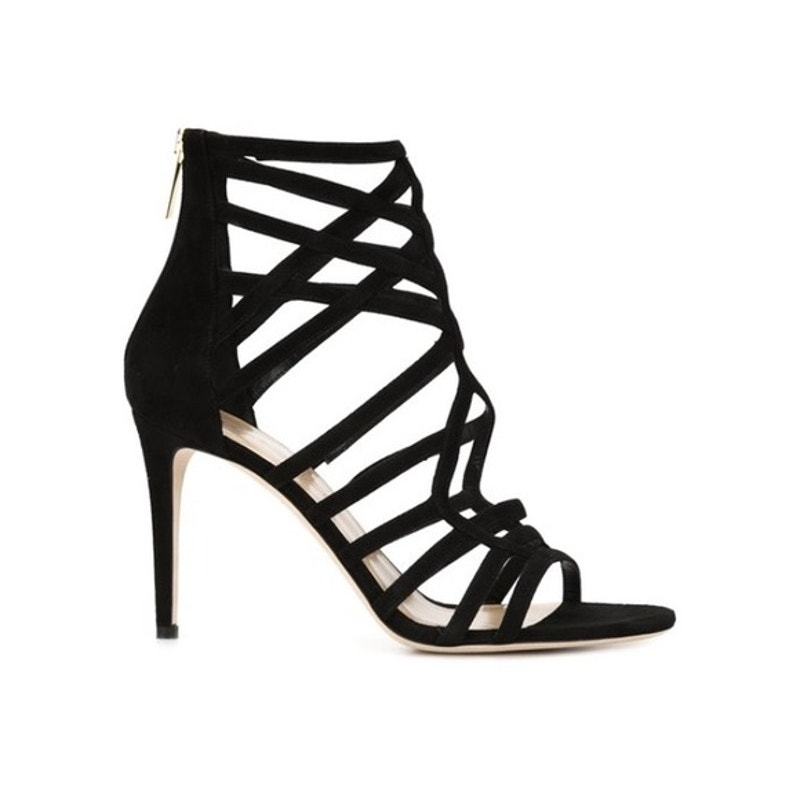 Tamara Mellon Goddess Heels Black Suede Gladiator Strappy Stiletto Sandal Sexy