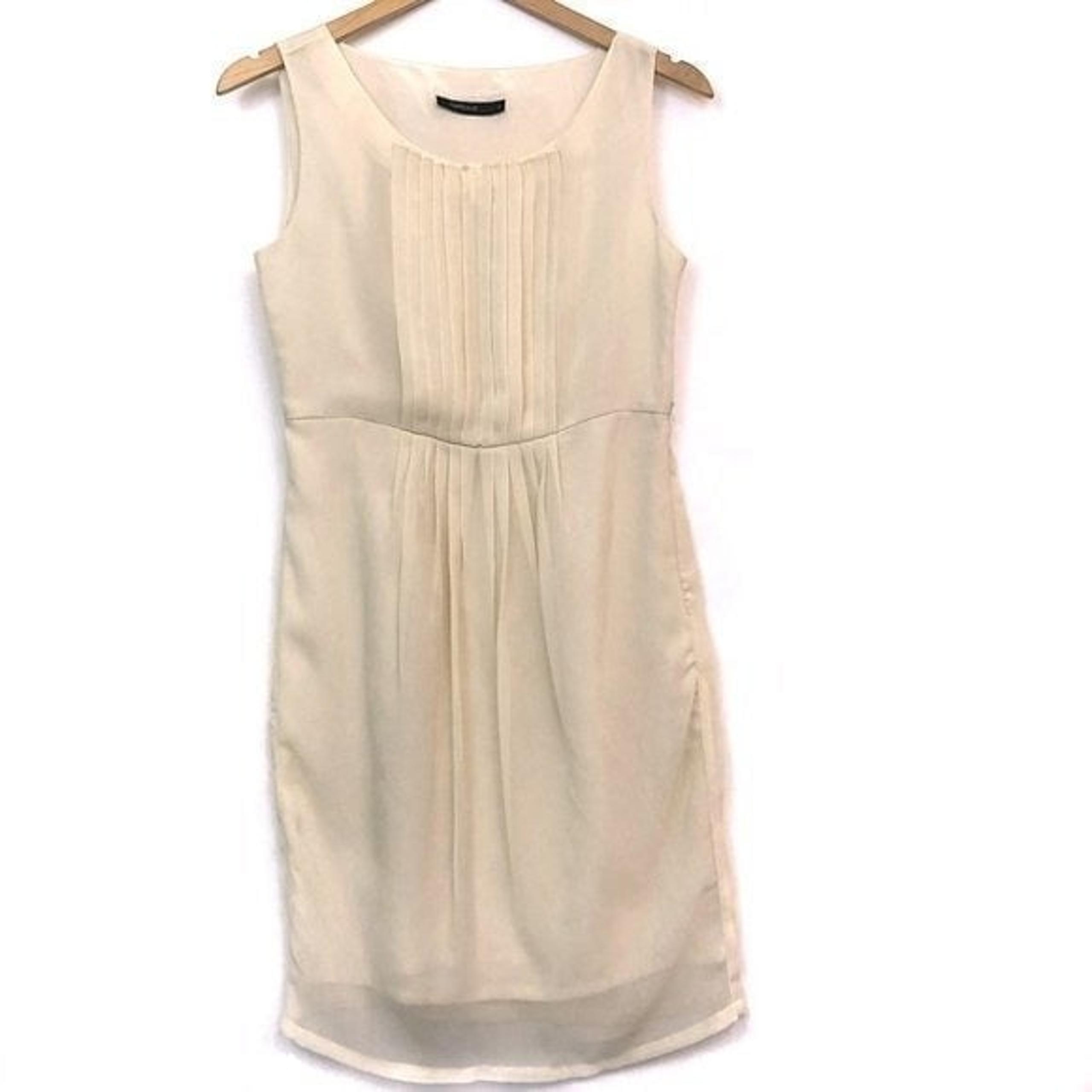 VAN HEUSEN Solid Cream Ivory Sleeveless Pleated Sleeveless Mini Shift Slip Dress