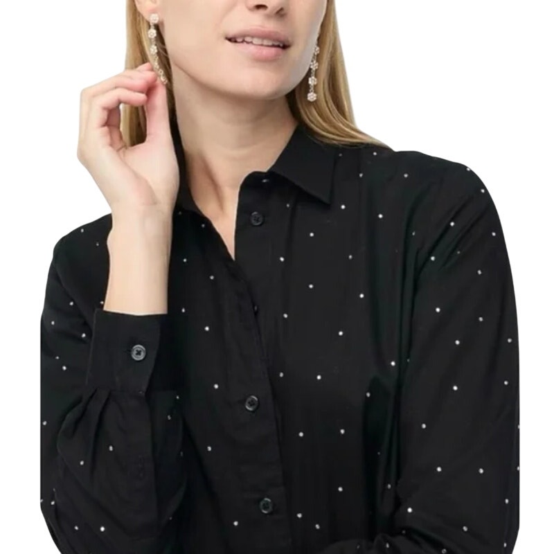 J. Crew Factory Rhinestone modern button-down Hotfix Jeweled Black M NWT