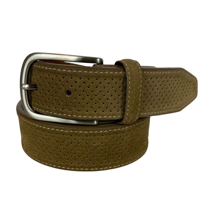 Johnston & Murphy Mens Perforated Tan Suede Belt Size 42 Adjustable Durable