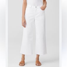 Eileen Fisher Cotton Cropped Wide-Leg Stretchy Jeans Raw Hem White Size XS