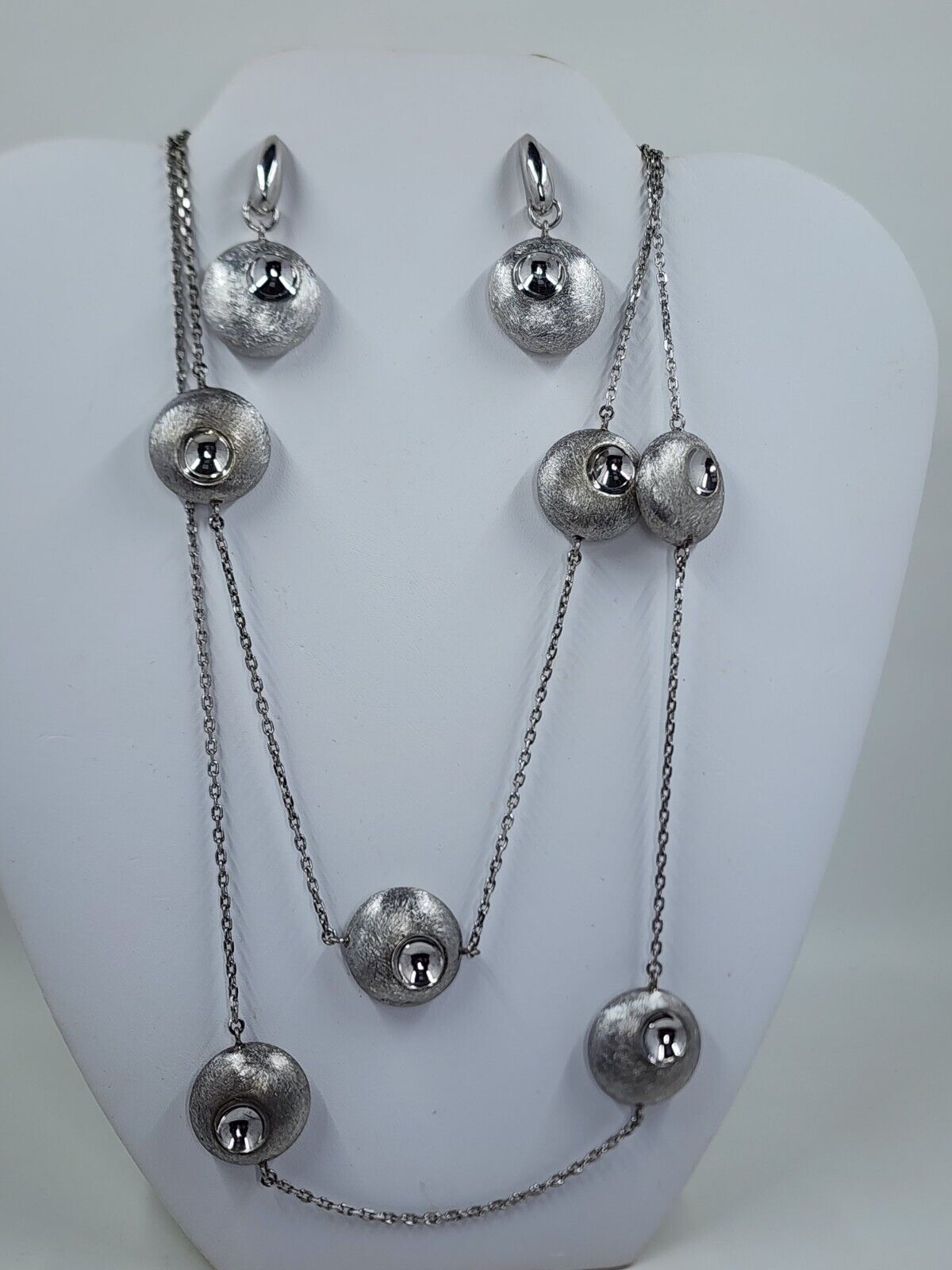 Round Brushed Sterling Silver Dangle Earrings and Necklace Set