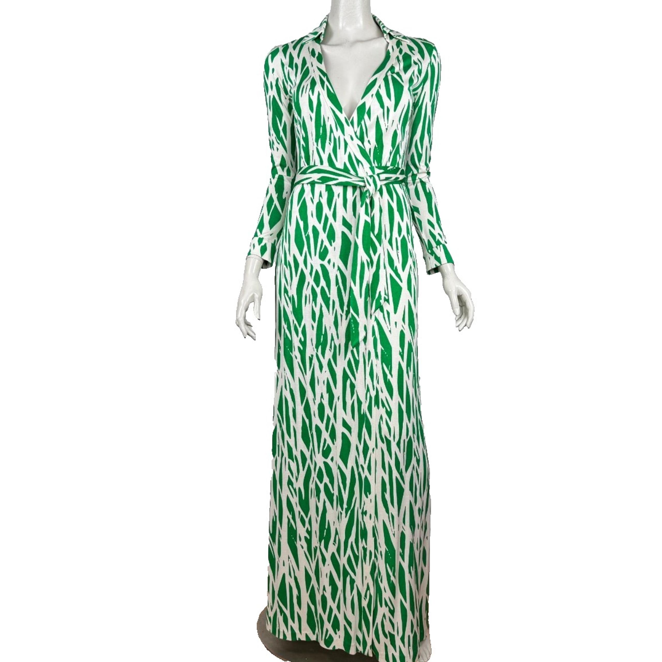 Diane von Furstenberg Abigail Silk Jersey Maxi Wrap Dress Women 2 EUC $818 Green