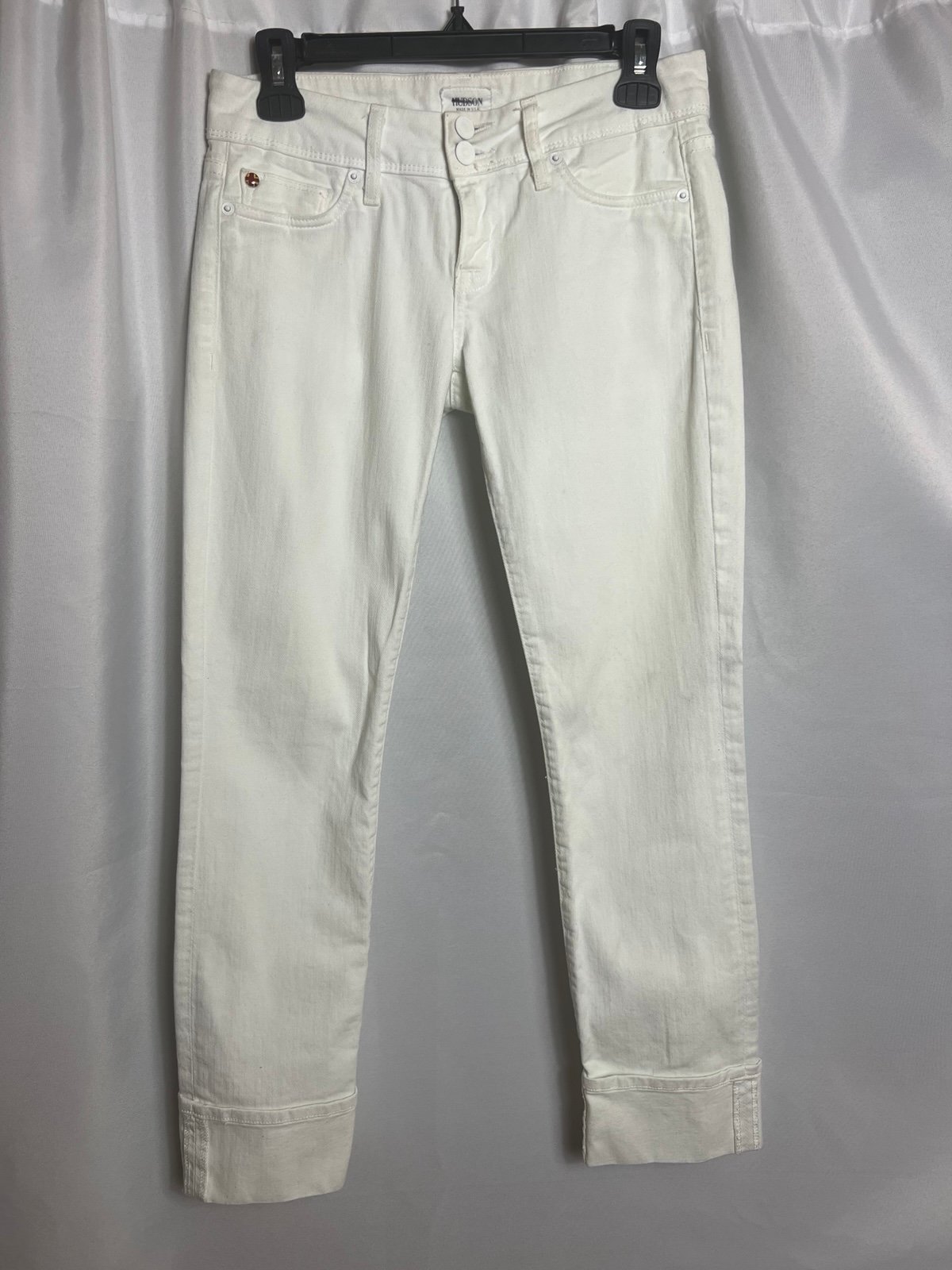 Hudson Women’s Crop Ginny Straight White Cuff Jeans Size 26