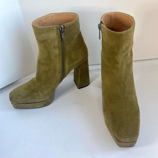 Jessica Simpson Womens 7.5 Kaiyah Platform Fatigue Green Suede Bootie Heeled Boo
