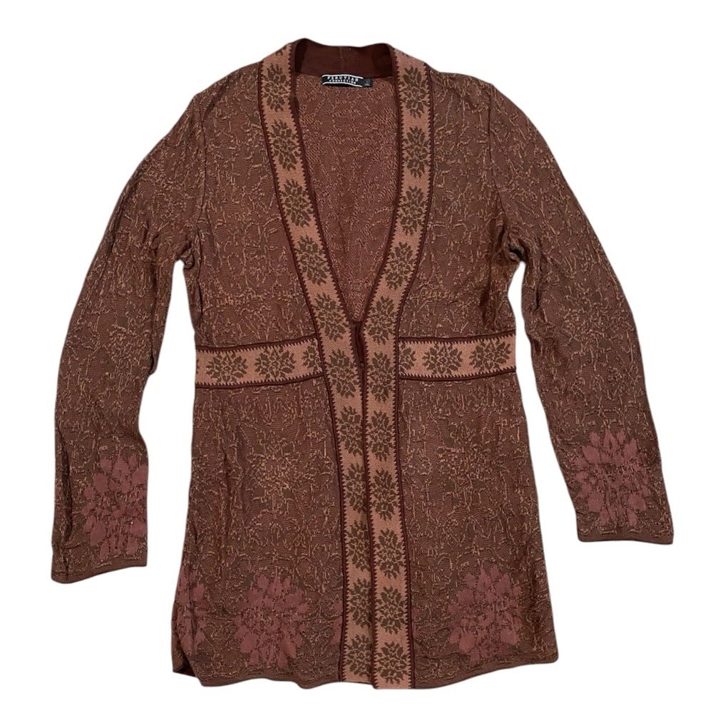 Women's Peruvian Connection Pima Cotton Floral Jacquard Cardigan Large
